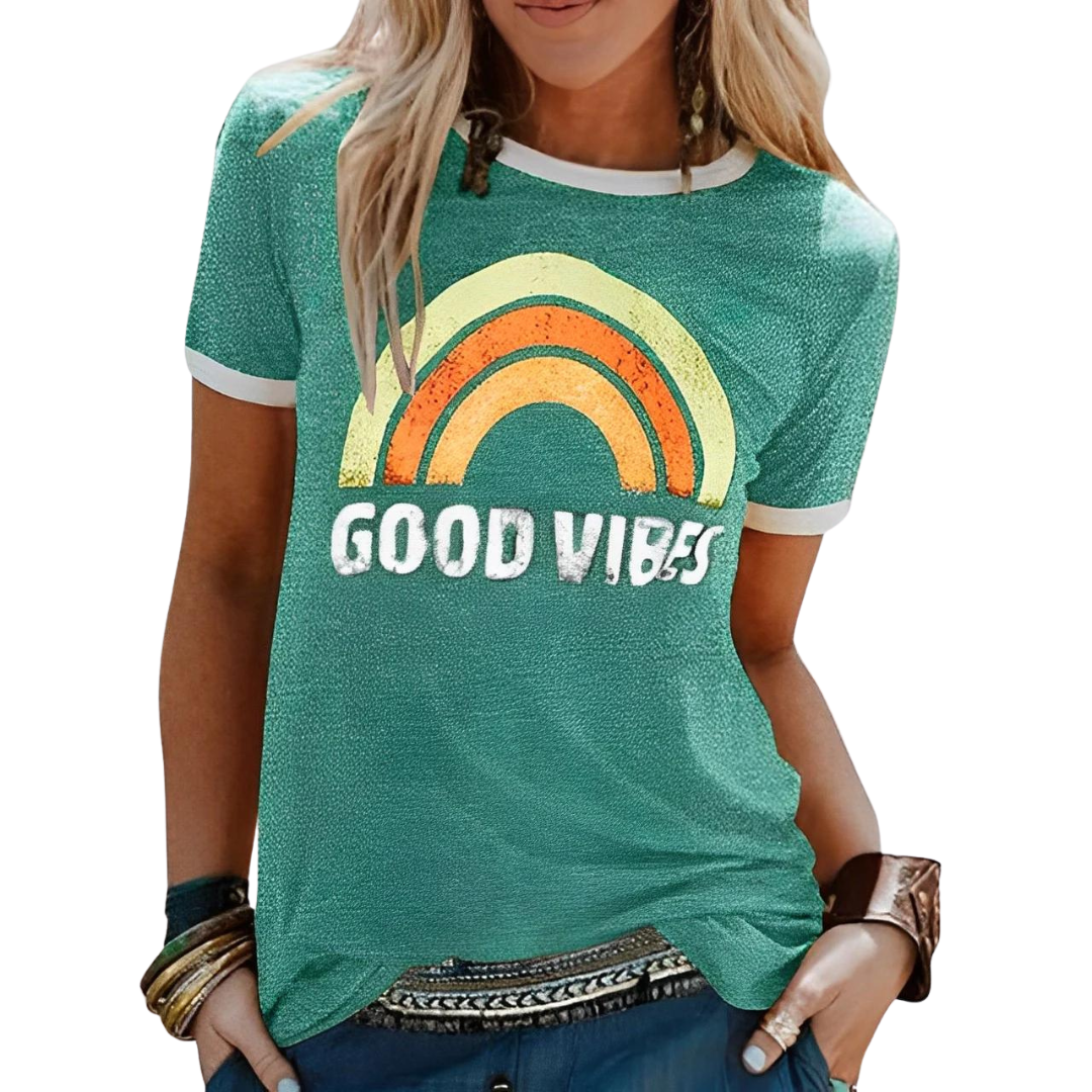 T-Shirt Women - Graphic Rainbow Print Short Sleeve | Casual