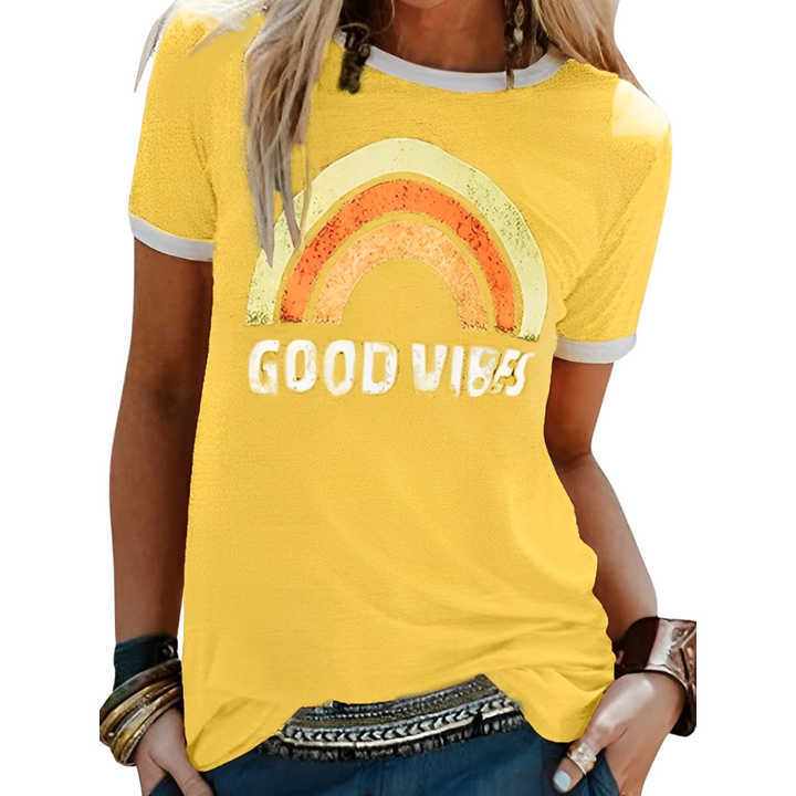 T-Shirt Women - Graphic Rainbow Print Short Sleeve | Casual