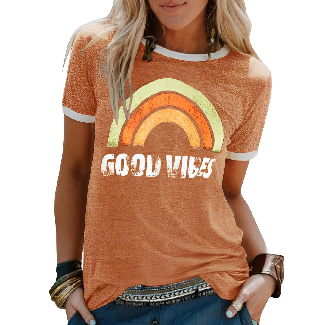 T-Shirt Women - Graphic Rainbow Print Short Sleeve | Casual
