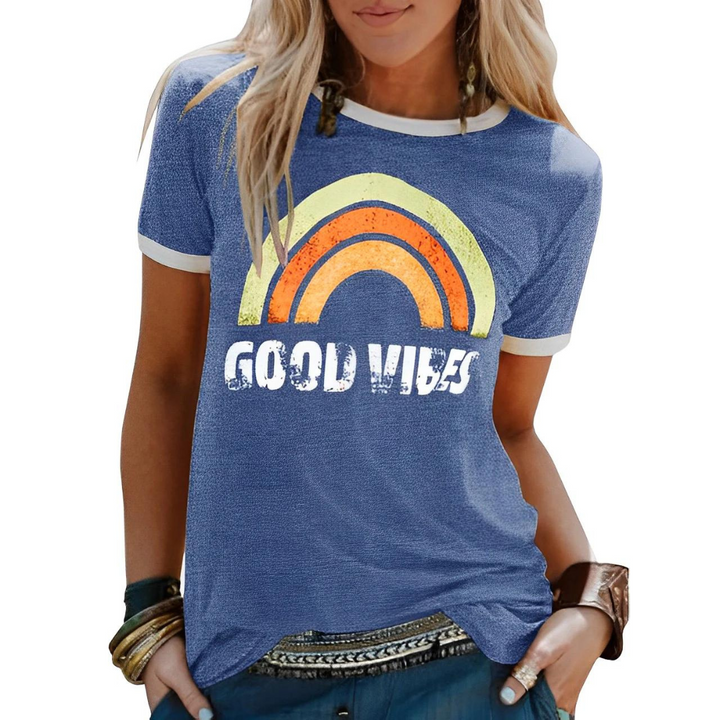 T-Shirt Women - Graphic Rainbow Print Short Sleeve | Casual