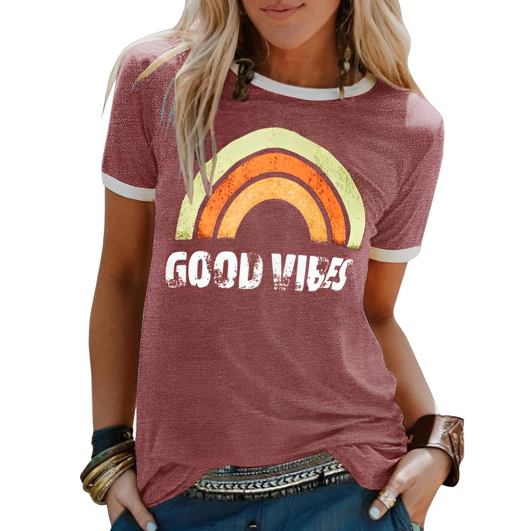 T-Shirt Women - Graphic Rainbow Print Short Sleeve | Casual