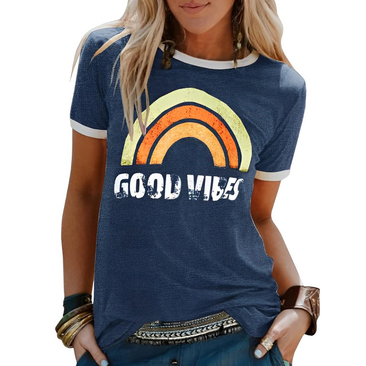 T-Shirt Women - Graphic Rainbow Print Short Sleeve | Casual