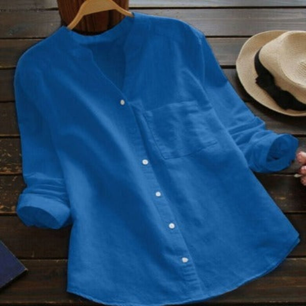 Women's Shirt - Long Sleeve Button Front Stand Collar with Pocket | Casual