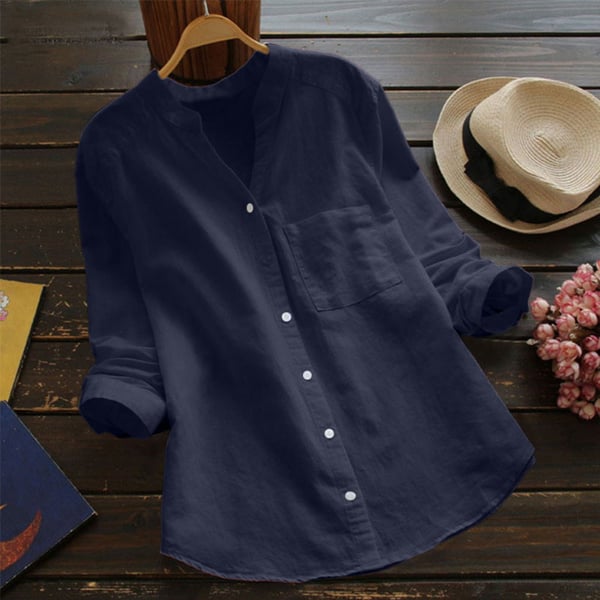 Women's Shirt - Long Sleeve Button Front Stand Collar with Pocket | Casual