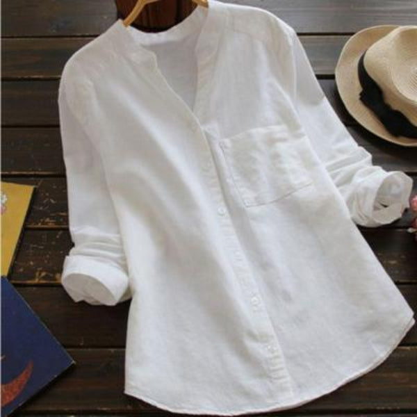 Women's Shirt - Long Sleeve Button Front Stand Collar with Pocket | Casual
