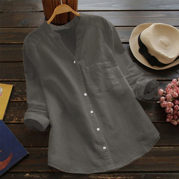 Women's Shirt - Long Sleeve Button Front Stand Collar with Pocket | Casual