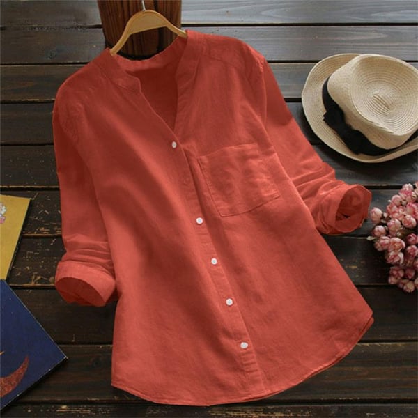 Women's Shirt - Long Sleeve Button Front Stand Collar with Pocket | Casual