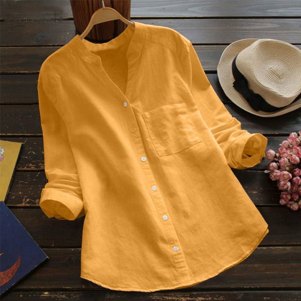 Women's Shirt - Long Sleeve Button Front Stand Collar with Pocket | Casual