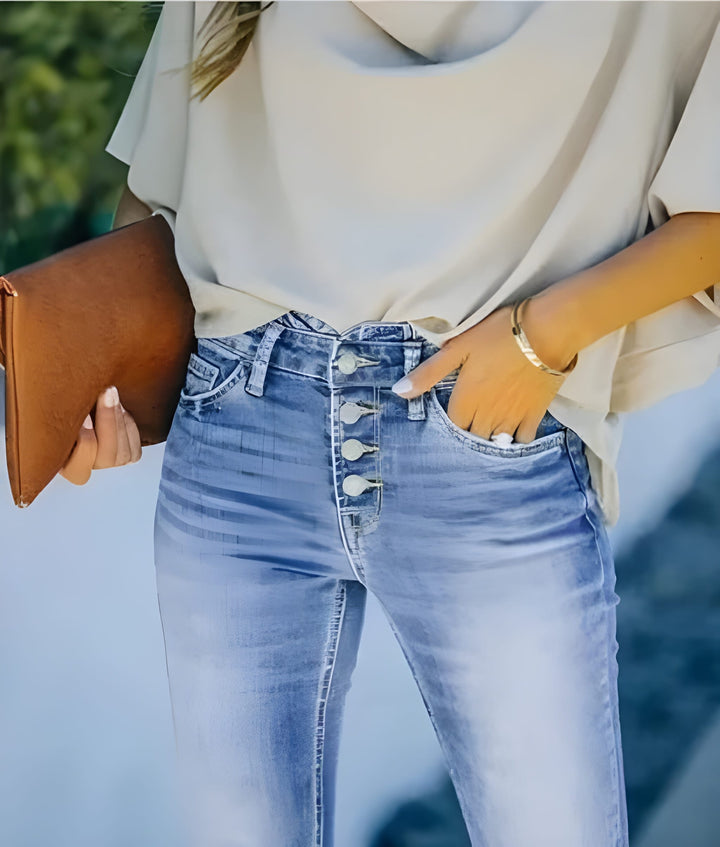 Flared Jeans Women - High Waist Button Fly | Casual