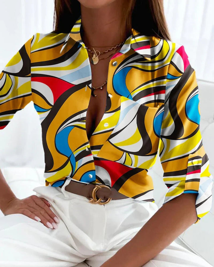Women's Shirt - Geometric Print Long Sleeve | Smart Casual
