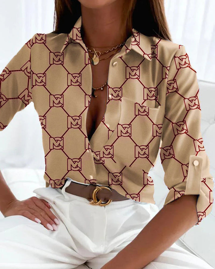 Women's Shirt - Geometric Print Long Sleeve | Smart Casual