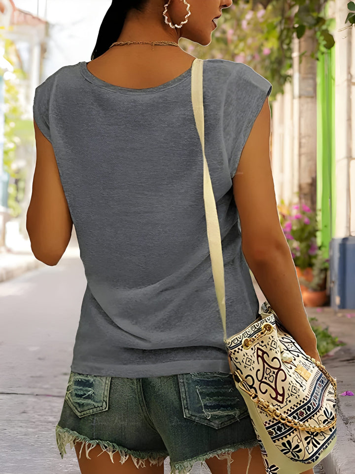 Women's T-Shirt - V-Neck Cap Sleeve Loose Fit Summer Top | Casual