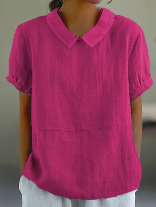 Women's Blouse - Peter Pan Collar Short Sleeve Relaxed Top | Casual