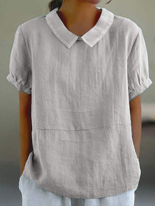 Women's Blouse - Peter Pan Collar Short Sleeve Relaxed Top | Casual