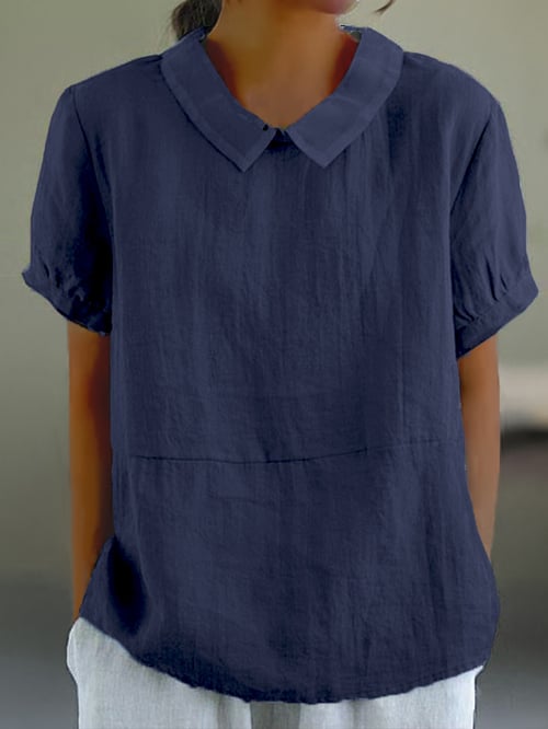 Women's Blouse - Peter Pan Collar Short Sleeve Relaxed Top | Casual