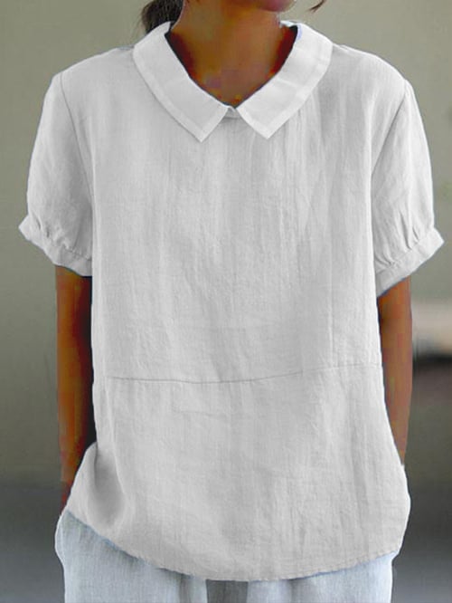 Women's Blouse - Peter Pan Collar Short Sleeve Relaxed Top | Casual