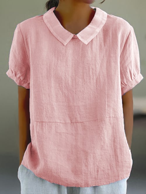 Women's Blouse - Peter Pan Collar Short Sleeve Relaxed Top | Casual