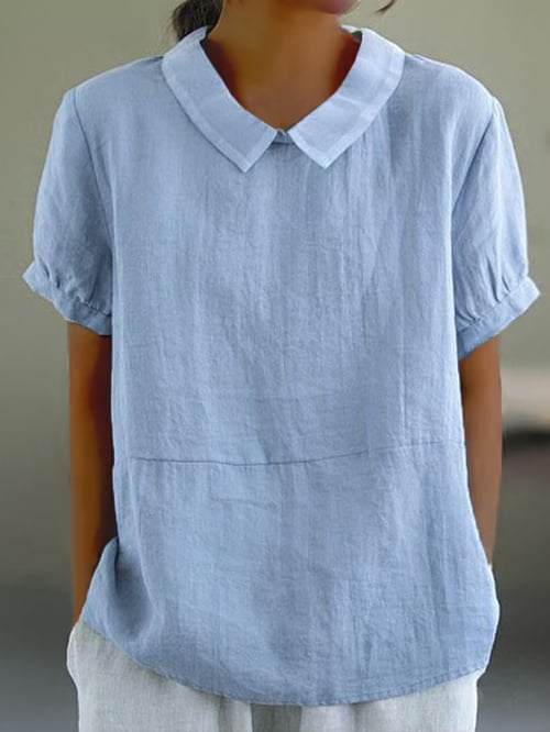 Women's Blouse - Peter Pan Collar Short Sleeve Relaxed Top | Casual