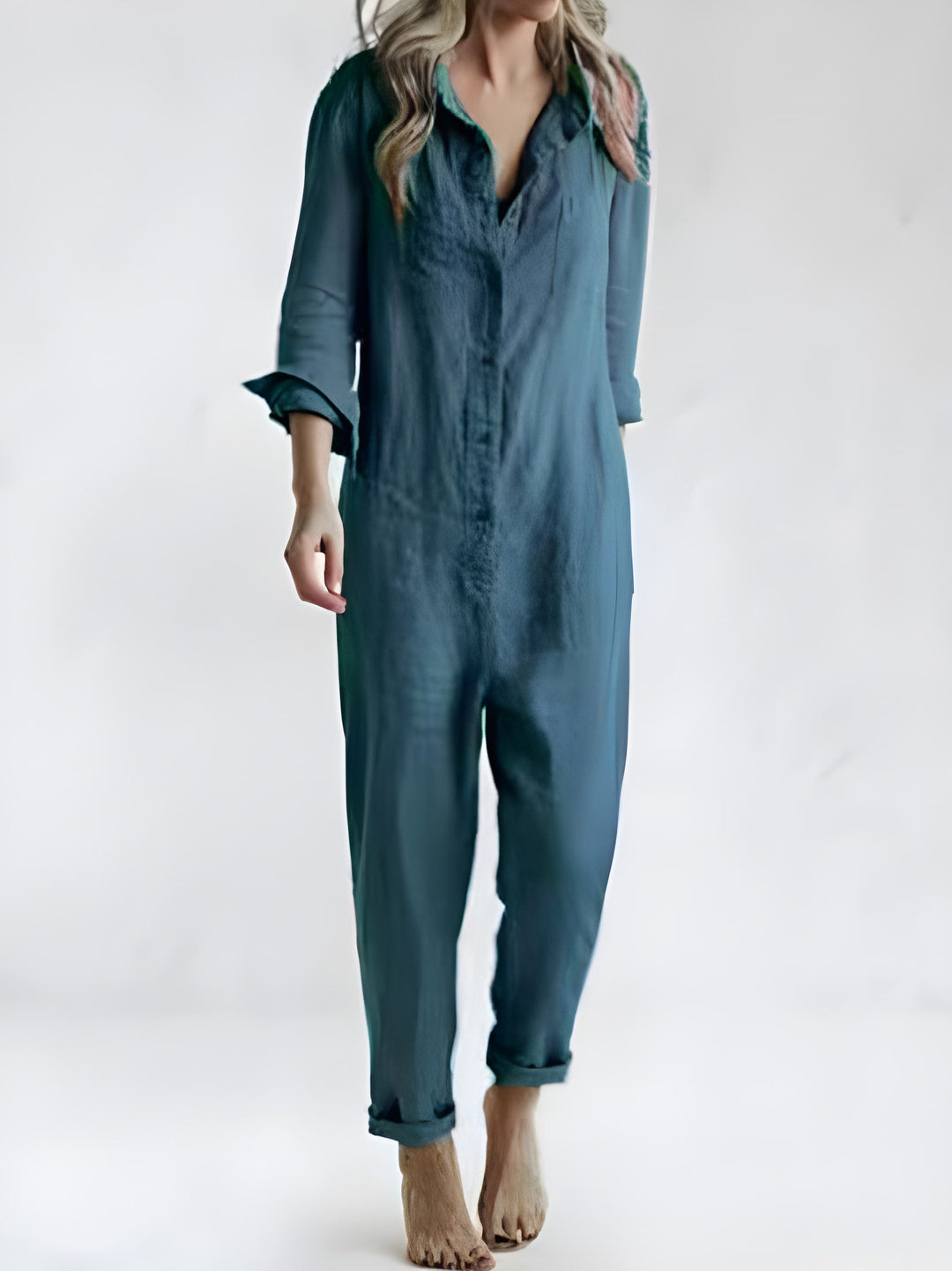 Women's Jumpsuit - Button Front Shirt Collar Long Sleeve | Casual