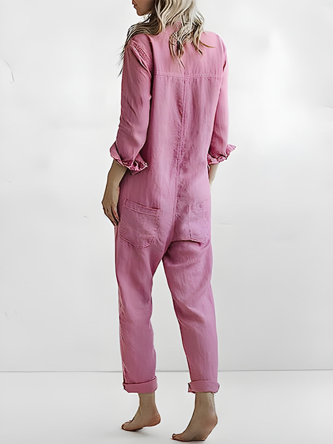 Women's Jumpsuit - Button Front Shirt Collar Long Sleeve | Casual