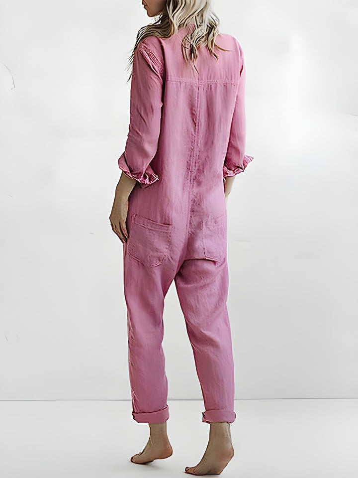 Women's Jumpsuit - Button Front Shirt Collar Long Sleeve | Casual