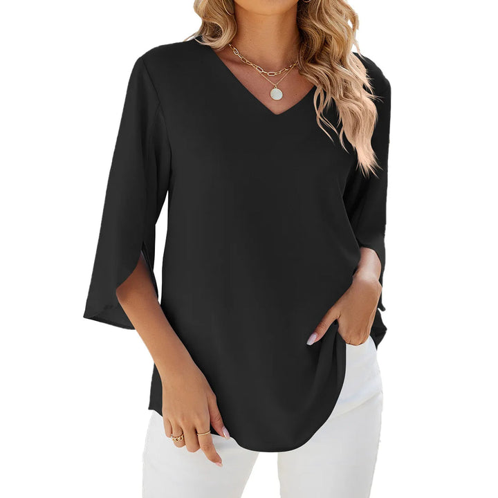Women's Blouse - V-Neck Three Quarter Sleeve Relaxed Fit Top | Casual