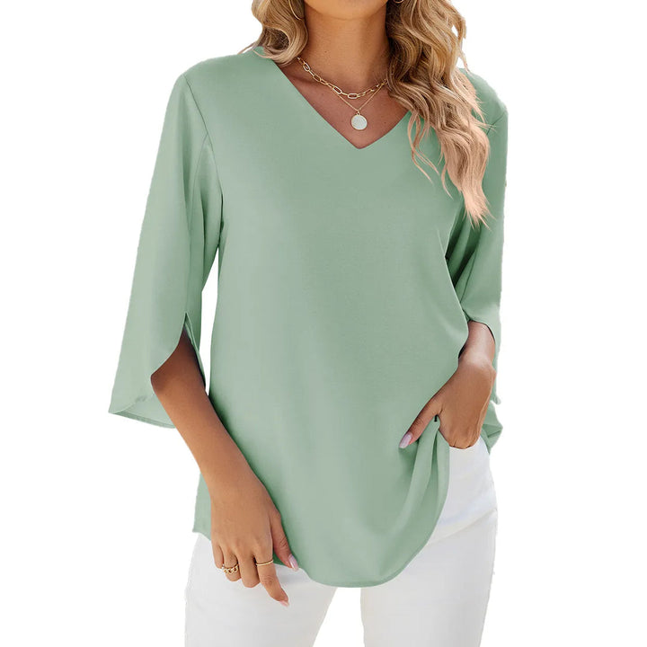 Women's Blouse - V-Neck Three Quarter Sleeve Relaxed Fit Top | Casual