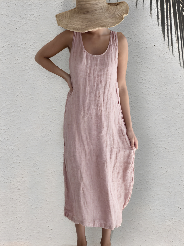 Midi Dress Women - Sleeveless Relaxed Fit with Round Neck | Summer