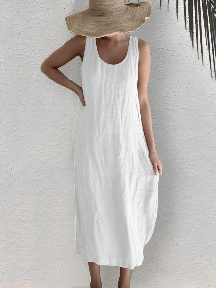 Midi Dress Women - Sleeveless Relaxed Fit with Round Neck | Summer