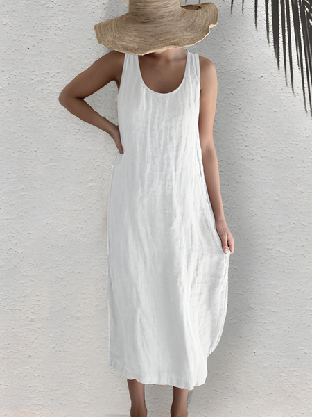 Midi Dress Women - Sleeveless Relaxed Fit with Round Neck | Summer