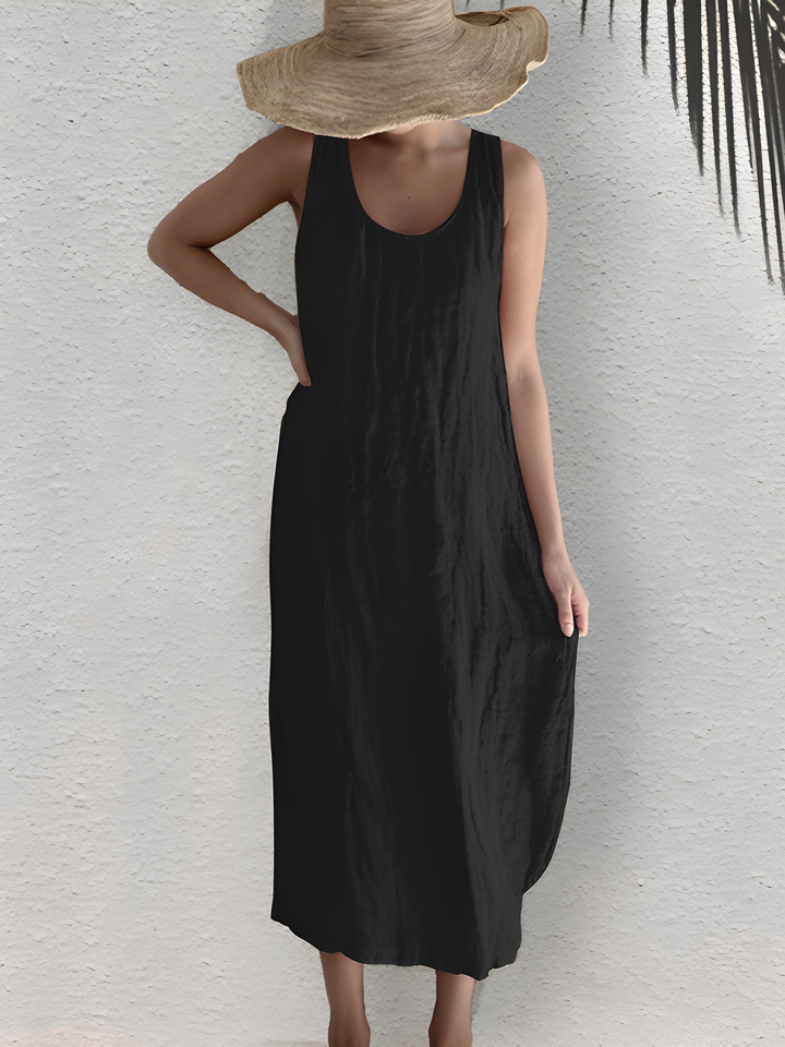 Midi Dress Women - Sleeveless Relaxed Fit with Round Neck | Summer