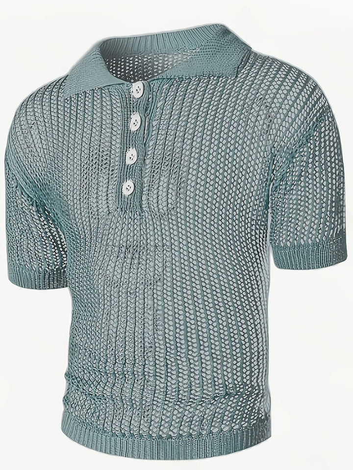Polo Shirt Men - Slim Fit Open Knit with Button Placket | Casual