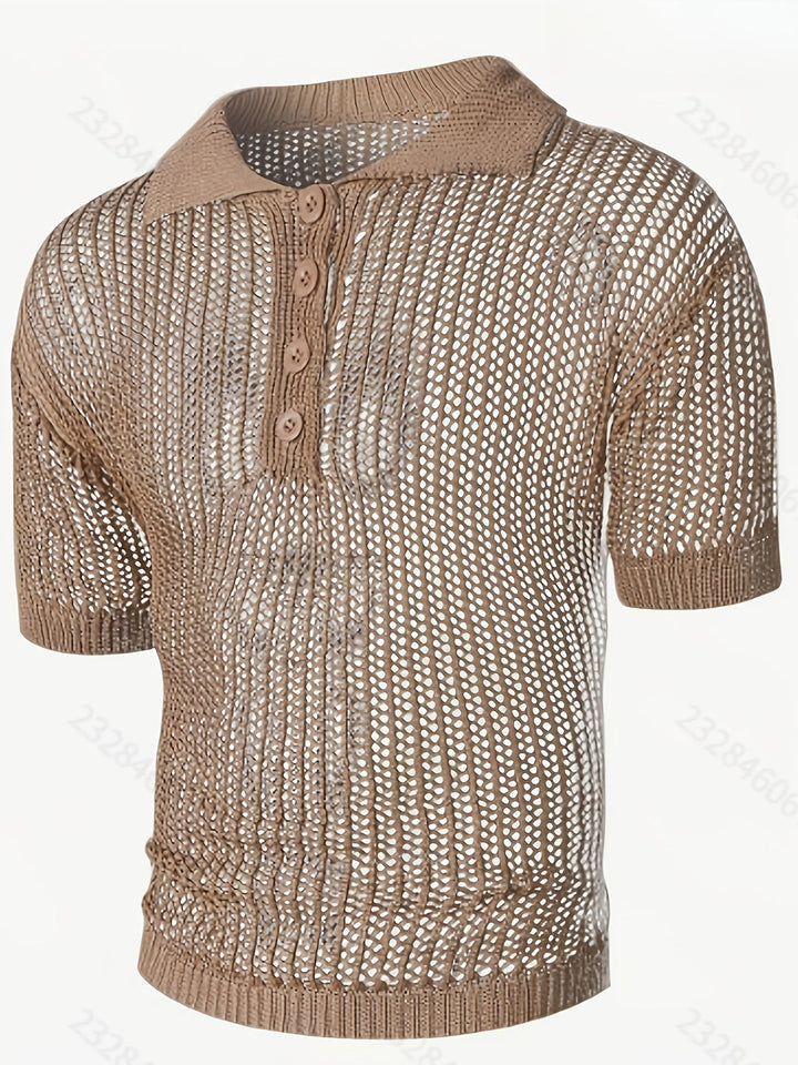 Polo Shirt Men - Slim Fit Open Knit with Button Placket | Casual