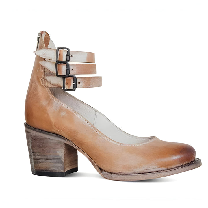 Women's Heels - Block Heel Double Ankle Strap Closed Toe | Classic