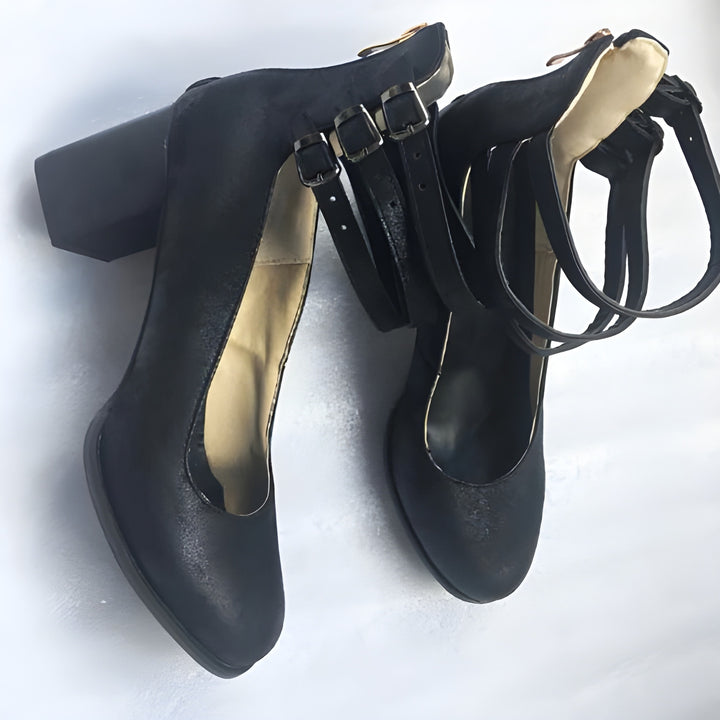 Women's Heels - Block Heel Double Ankle Strap Closed Toe | Classic