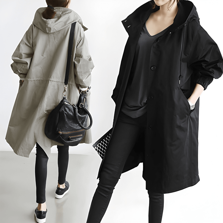 Trench Coat Women - Oversized Hooded Button Front | Casual
