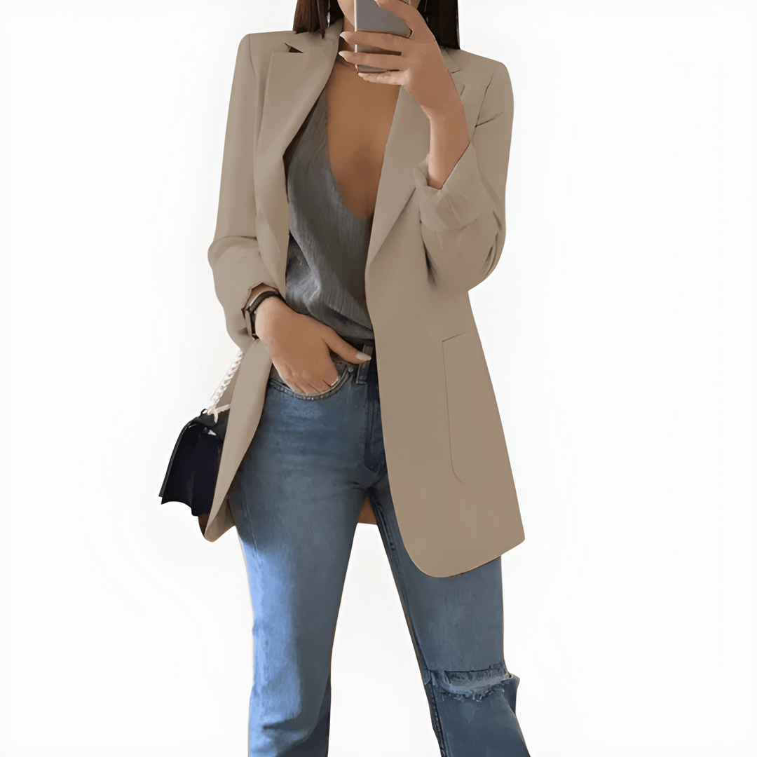 Women's Blazer - Longline Open Front Single Button | Classic