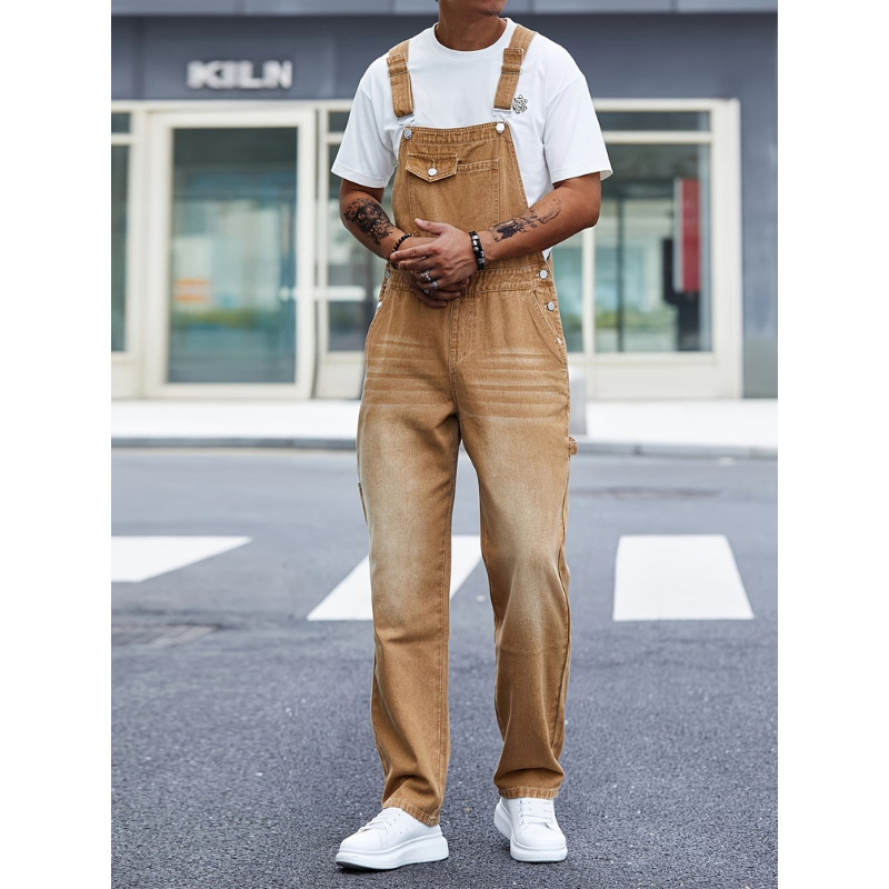 Men's Dungarees - Relaxed Fit Wide Leg with Bib Pocket | Casual