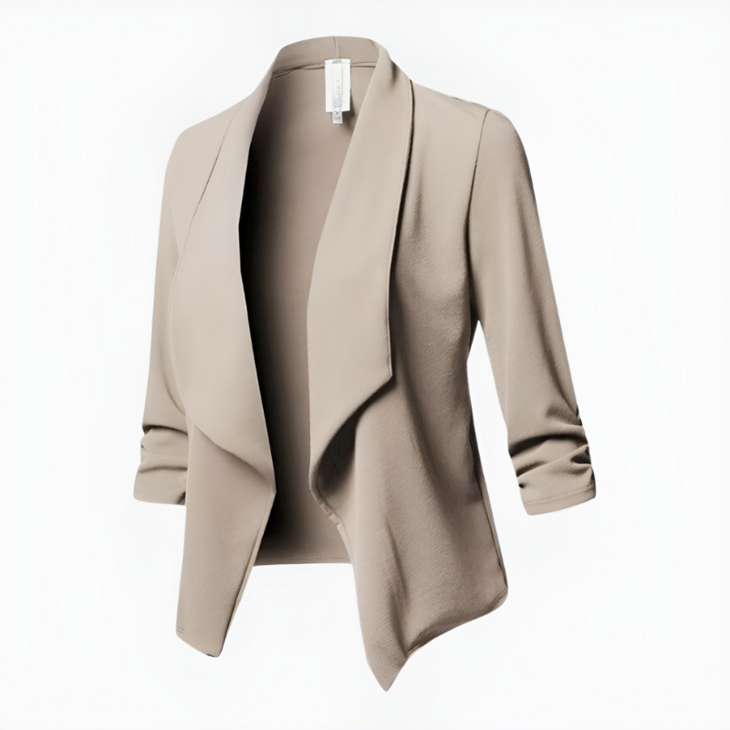 Women's Blazer - Open Front Ruched Sleeve Waterfall Lapel | Chic