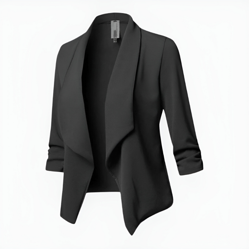 Women's Blazer - Open Front Ruched Sleeve Waterfall Lapel | Chic