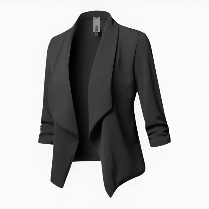 Women's Blazer - Open Front Ruched Sleeve Waterfall Lapel | Chic