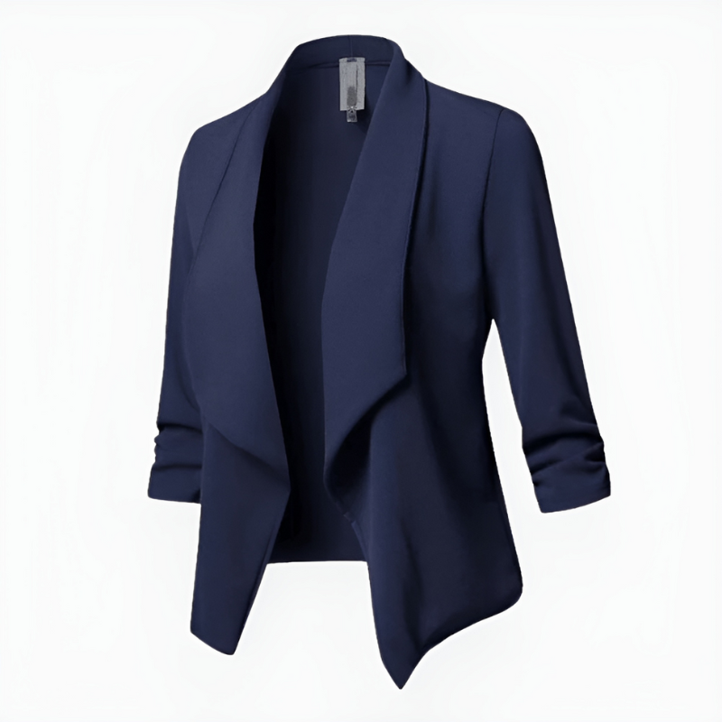 Women's Blazer - Open Front Ruched Sleeve Waterfall Lapel | Chic