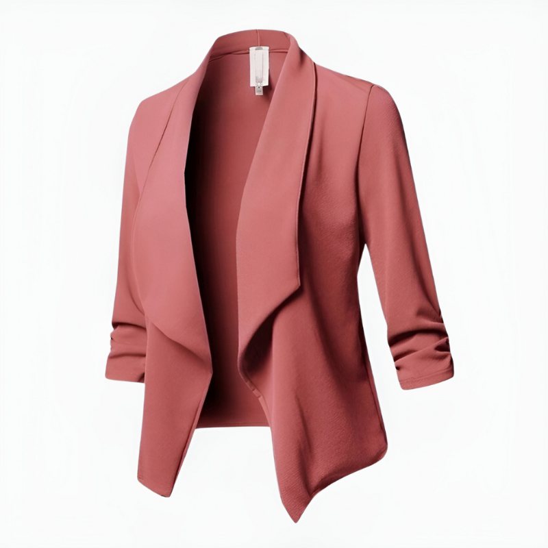 Women's Blazer - Open Front Ruched Sleeve Waterfall Lapel | Chic
