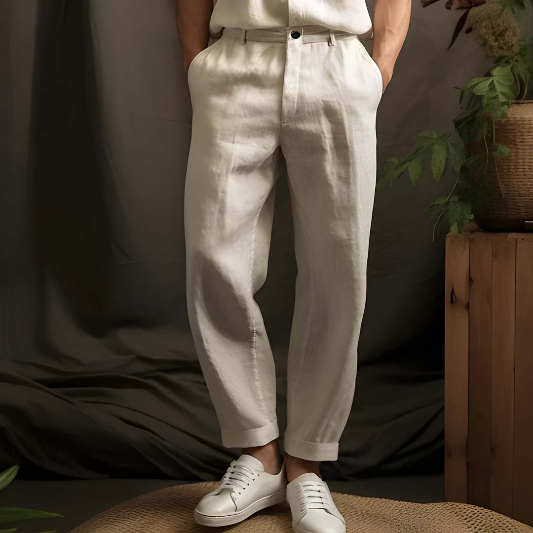 Men's Trousers - Relaxed Tapered Fit with Cuffed Hem | Summer