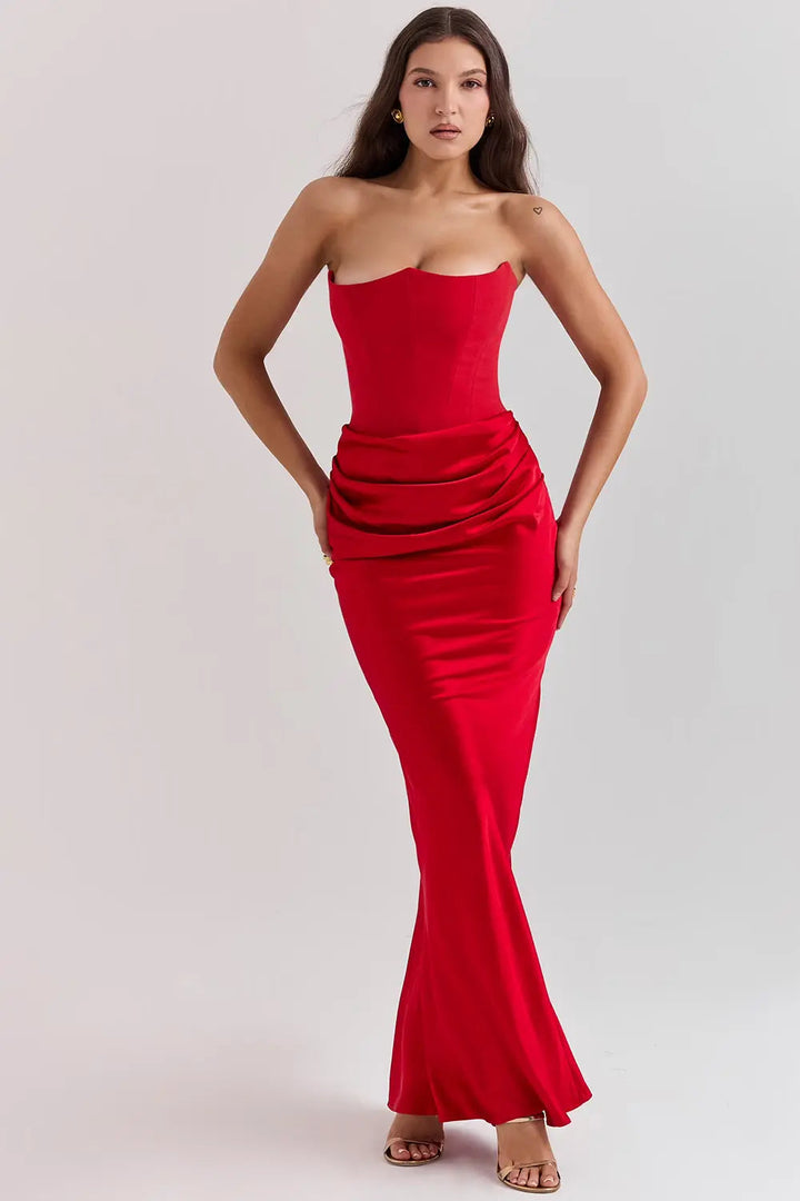 Maxi Dress Women - Strapless Corset Ruched Skirt | Elegant