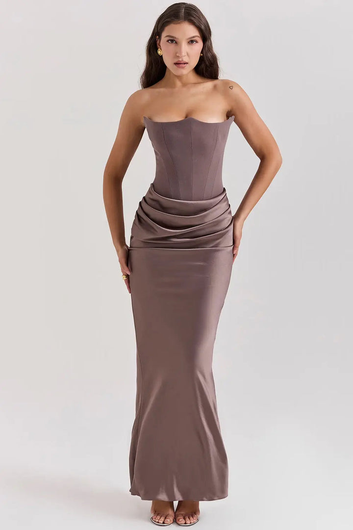 Maxi Dress Women - Strapless Corset Ruched Skirt | Elegant