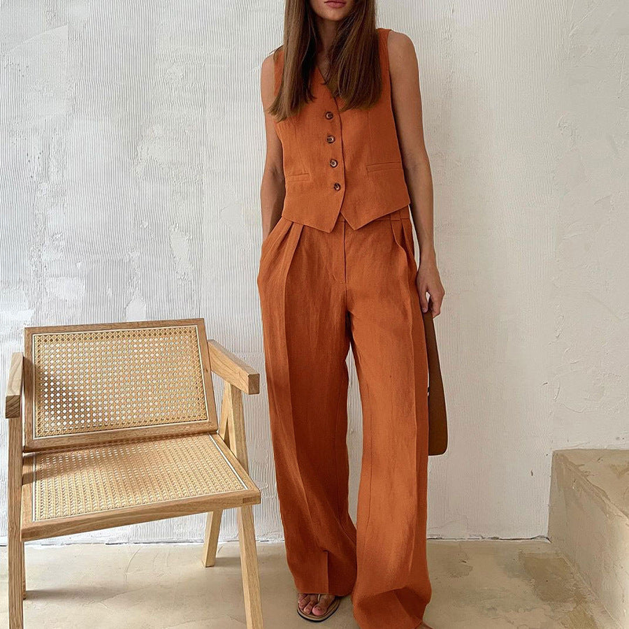 Co-ord Set Women - Button Vest and Wide Leg Trousers | Chic