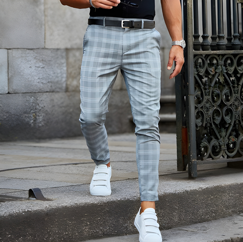 Men's Chinos - Slim Tapered Fit with Checked Pattern | Smart