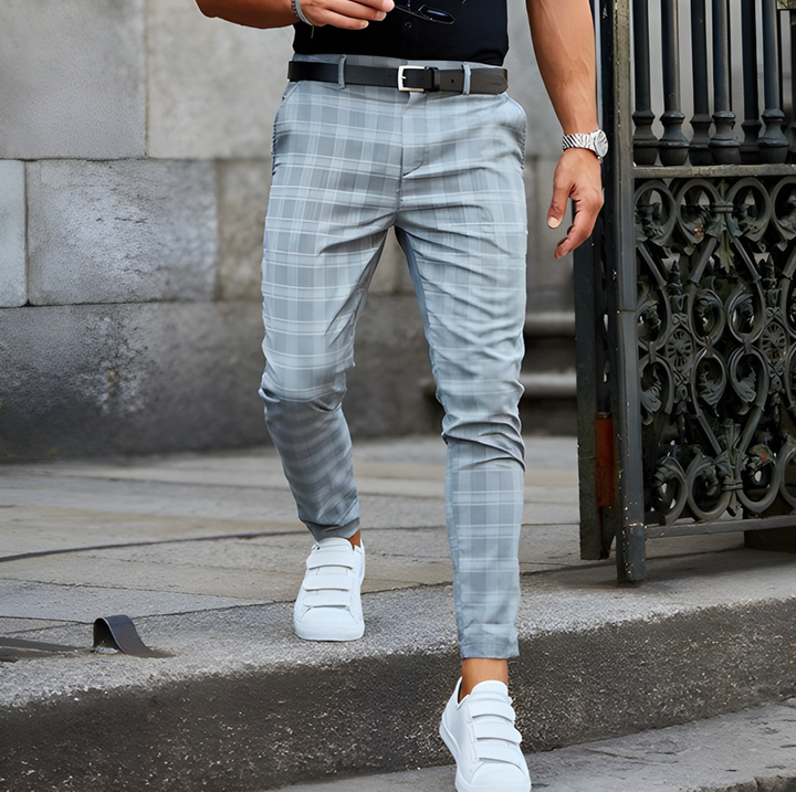 Men's Chinos - Slim Tapered Fit with Checked Pattern | Smart