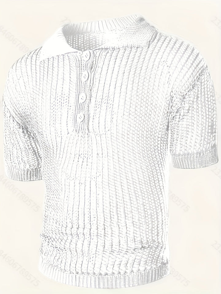 Polo Shirt Men - Slim Fit Open Knit with Button Placket | Casual